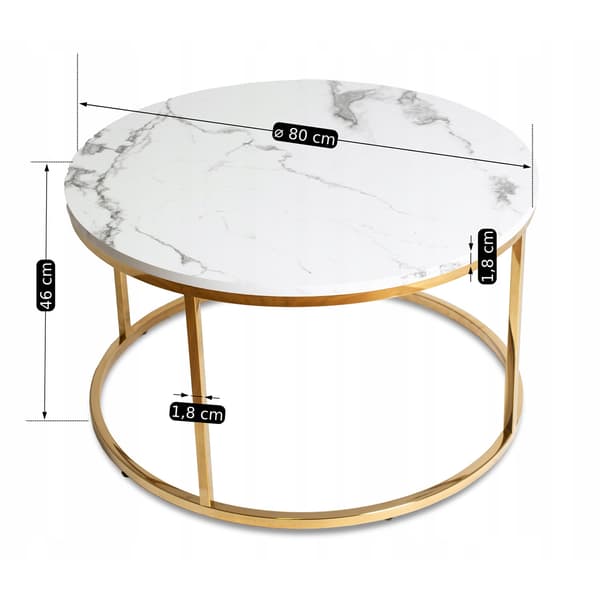 CLIFF MAX Soffbord 80 cm Vit Marmor/Guld Modern Glamour