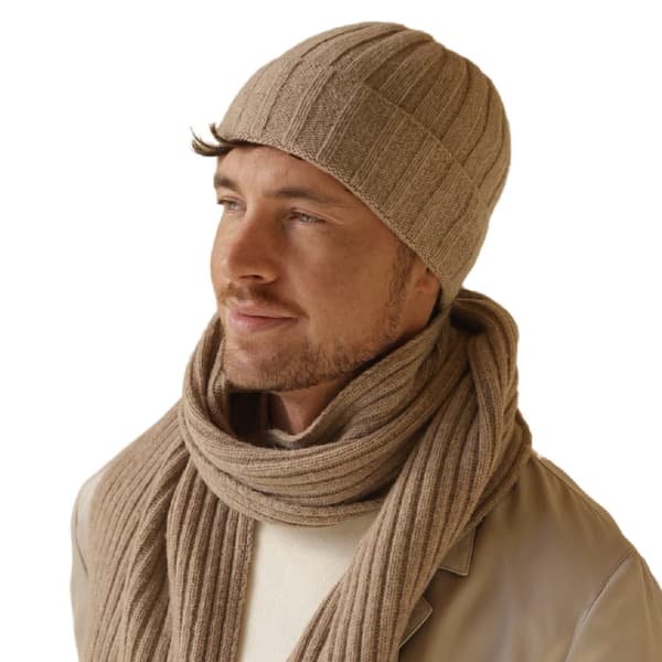 Ofodrad ribbad ullmössa - Trevor, mörkbeige
