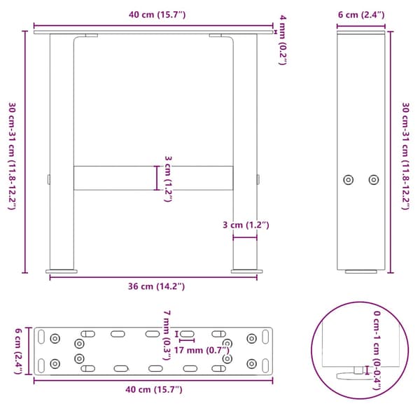 vidaXL Soffbordsben, Antracit, 2 st, 40x(30-31) cm, Stål