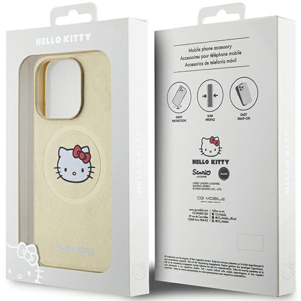 Hello Kitty Læder Kitty Hoved MagSafe Etui til iPhone 14 Pro Max, Guld