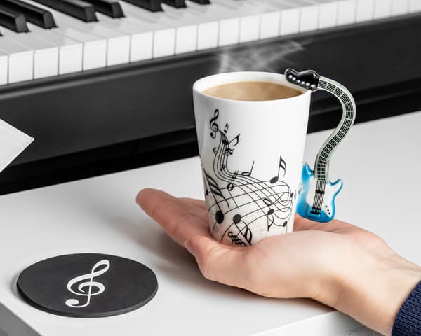 Musiikkiduo setti - SININEN SÄHKÖKITARA muki + lasinaluset