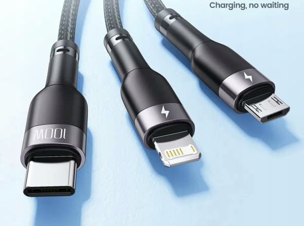 TOOCKI 3 i 1 USB - USB type C / microUSB / Lightning-kabel 1,2 m. 100W 6A