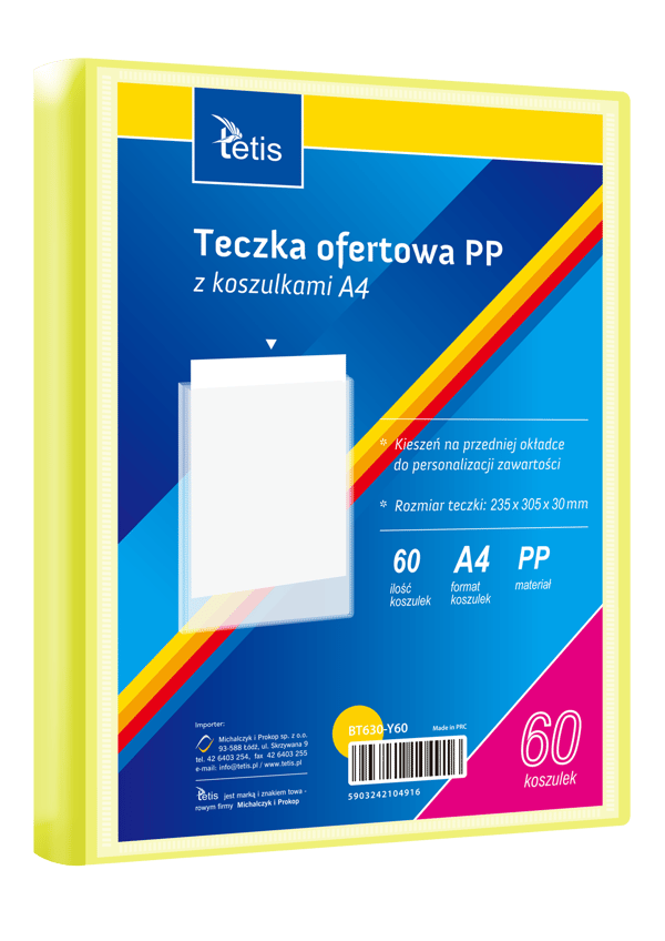 PP-esittelykansio, 60 taskua, A4, keltainen
