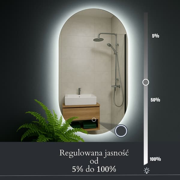 OVAL BADRUMSPEGEL MED LED-BELYSNING, RAMLÖS, MARKSPEGEL 55x90 AURELIA