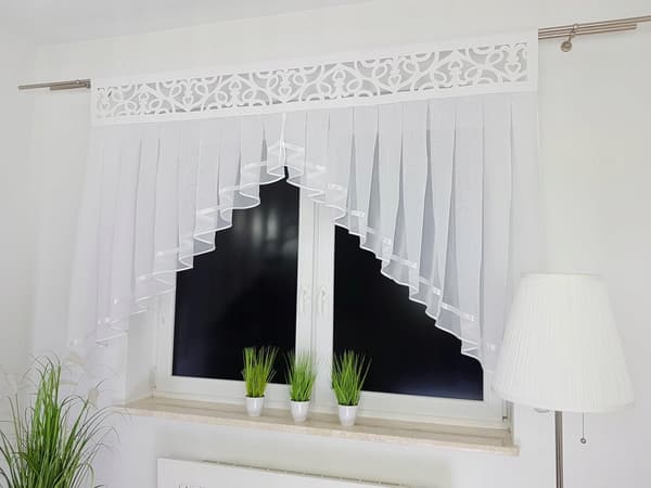 Gardin med genombruten panel, vit, 200 cm