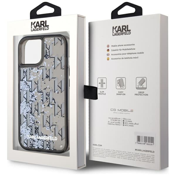 Karl Lagerfeld Liquide Glitter Monogram Gradient Cover til iPhone 15 Sort