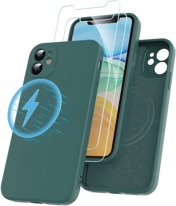 iPhone 11 MagSafe-cover silikone mørkegrøn + 2x Losvick-glas