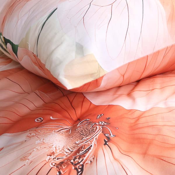 Sengesæt 220x200 SATIN BOMULD digitalprint stor blomst creme baggrund