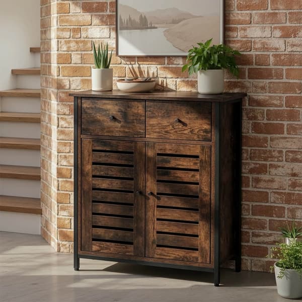 AMAYA Skoskab 70 cm til entré Rustik egetræ Loft-stil