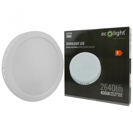 Rund LED-loftlampe til overflademontering 24W 4000K + strømforsyning hvid