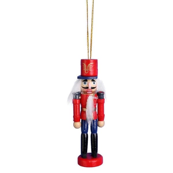 Træ nøddeknaekkerfigur julepynt rød 12,5 cm nr. 2