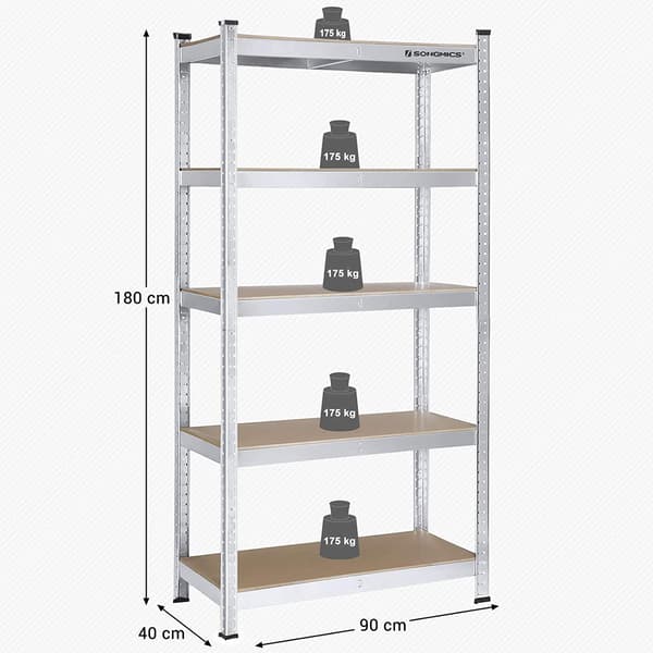 Silverfärgad förvaringshylla 180 cm