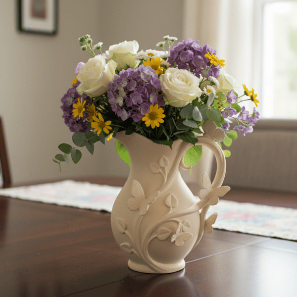 Moderne beige sommerfuglevase til blomster, elegant design