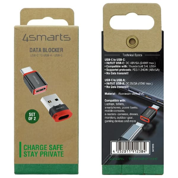 4smarts Data Blocker USB-C till USB-A/USB-C Adapter Svart 2 st