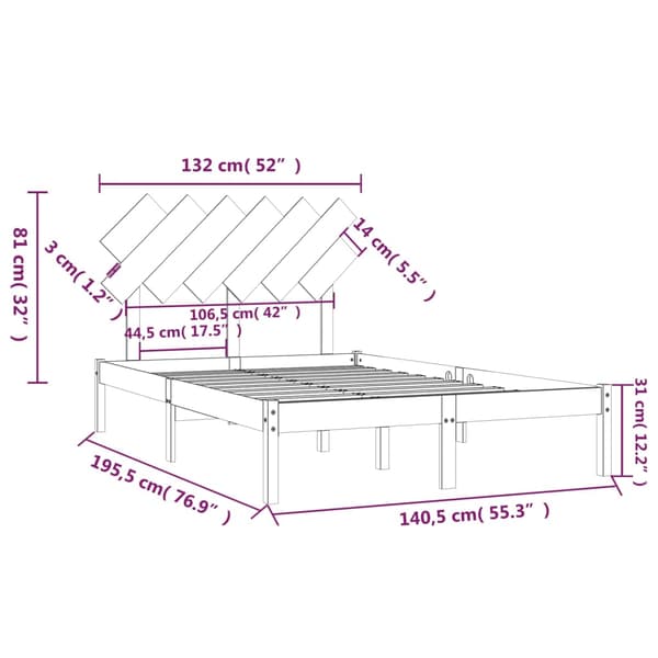 vidaXL Sängram vit 135x190 cm massivt trä