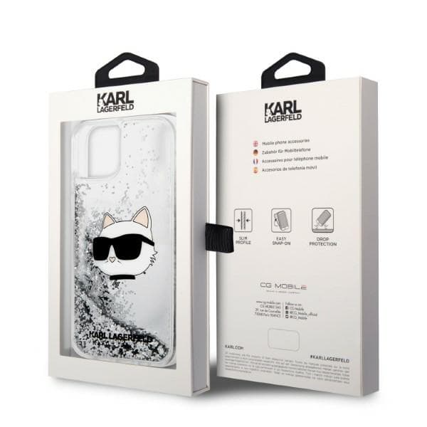 Karl Lagerfeld Glitter Choupette Head-cover til iPhone 14 Plus, sølv