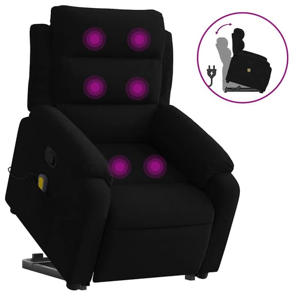 vidaXL lænestol med massagefunktion, løftebar, sort, fløjl