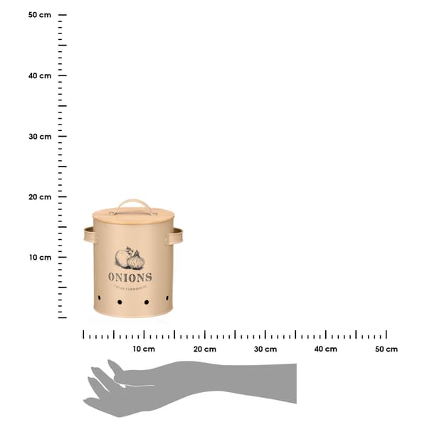 Beige løgbeholder med bambuslåg