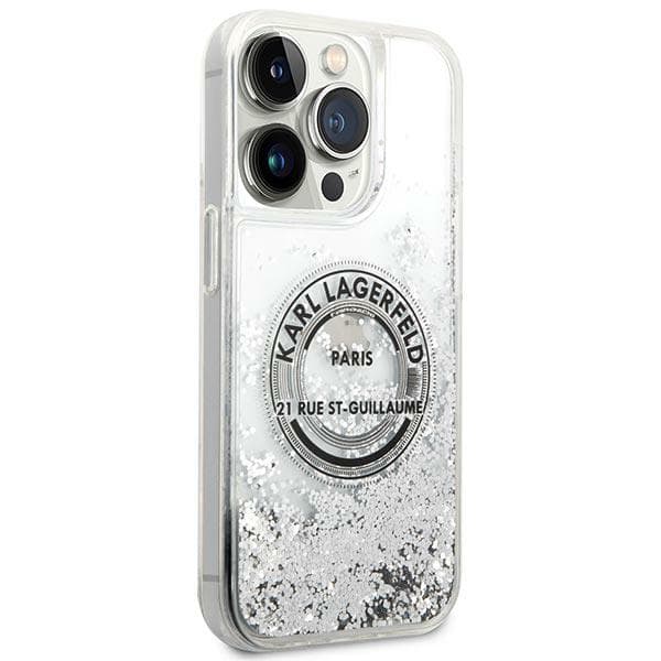 Karl Lagerfeld Liquid Glitter RSG-cover til iPhone 14 Pro Max, sølv