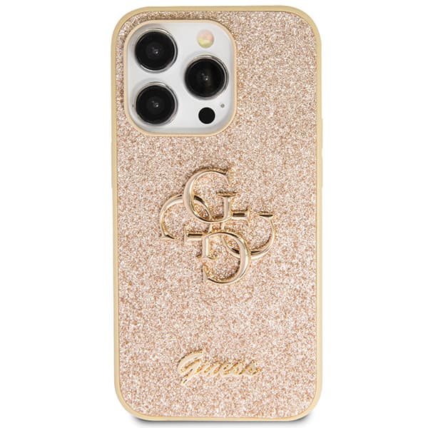 Guess Glitter Script Big 4G-skal till iPhone 14 Pro, guld