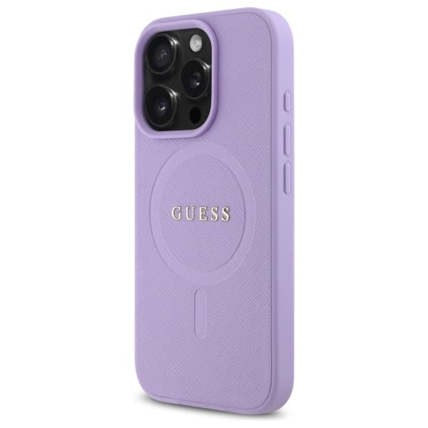 Guess Saffiano MagSafe-etui til iPhone 16 Pro, lilla/lilla