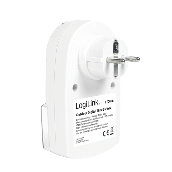 Digital udendørs timer IP44 LogiLink LCD stikkontaktprogrammerer 20 programmer