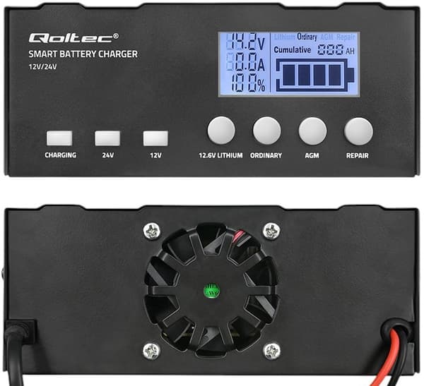 Qoltec 12V/24V LCD intelligent mikroprocessorladdare