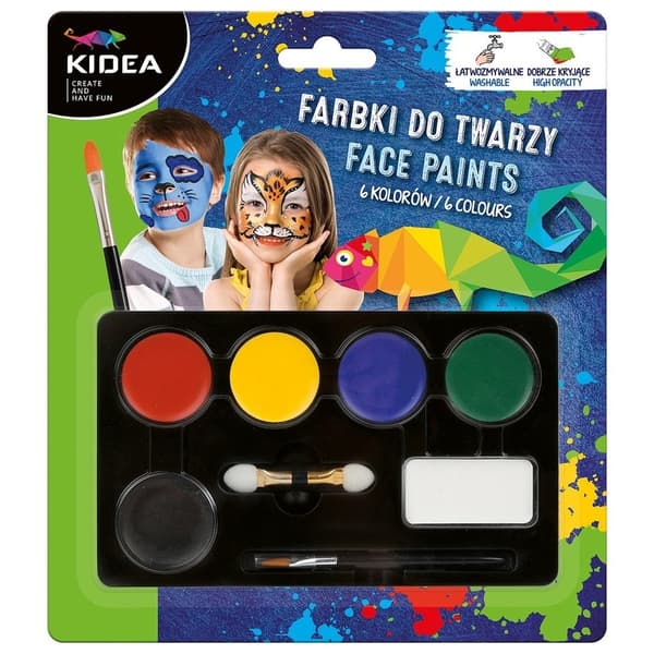 KIDEA ansigtsmaling 6 farver x 3,4 g