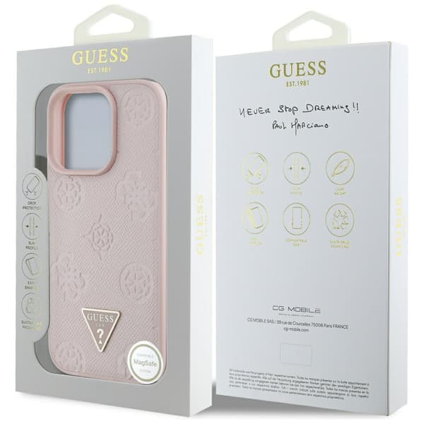 Guess Grained Hot Stamp Peony Triangle Logo MagSafe-cover til iPhone 16 Pro i lyserødt