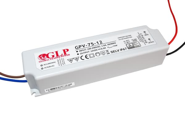 GLP LED strømforsyning 12V, 6A, 75W