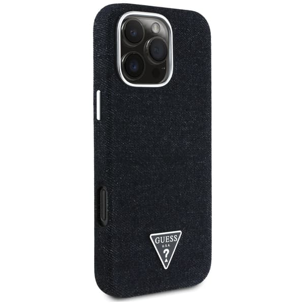 Guess Denim Triangle Logo MagSafe -kotelo iPhone 16 Prolle, musta