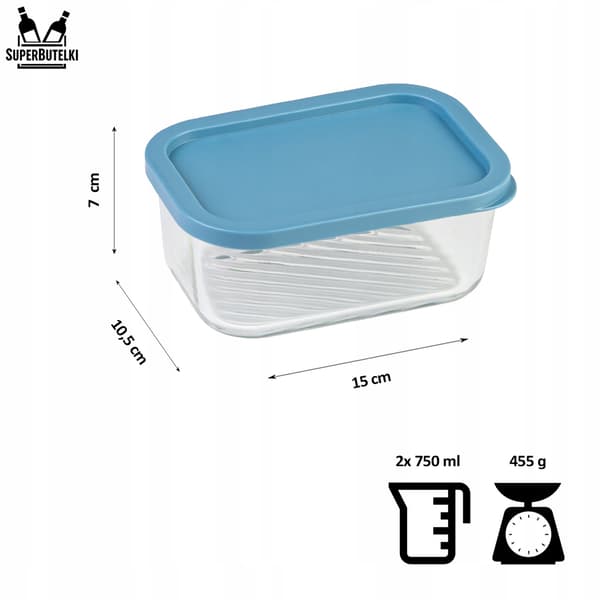 MODULÄRA glasbehållare (4 st) - 2x 750 ml + 2x 1700 ml med blå plastlock