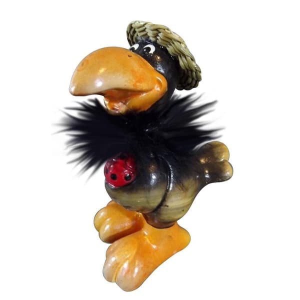 Sort Ravn med Hat - Keramikfigur 13x9cm