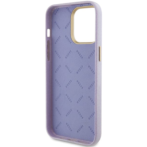 Guess Glitter Glossy Script-skal till iPhone 15 Pro, lila/lila