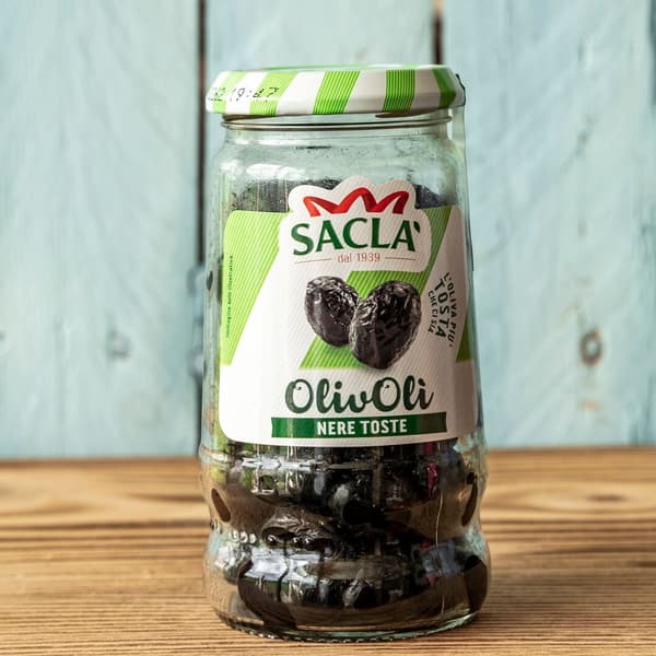 Sorte oliven uden vand 200g - Sacla