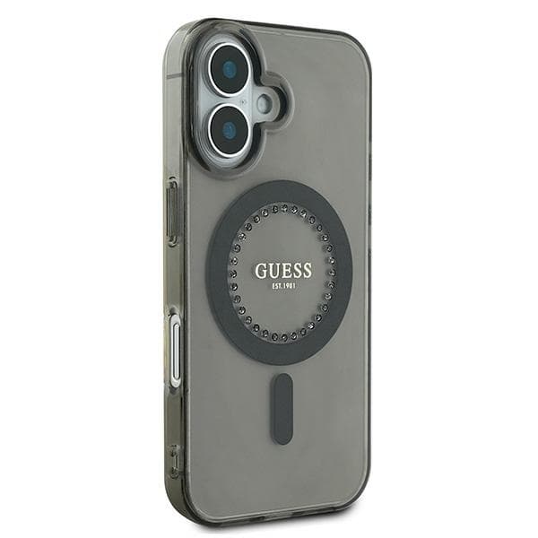 Guess IML Rhinestones MagSafe-etui til iPhone 16, sort