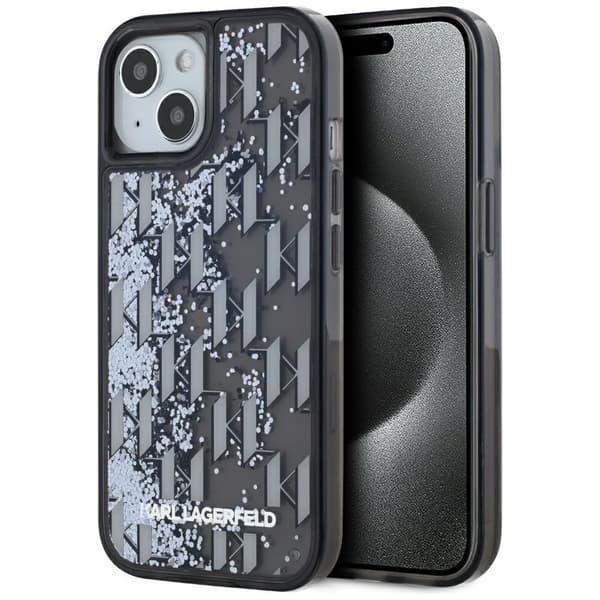 Karl Lagerfeld Liquide Glitter Monogram Gradient Cover til iPhone 15 Sort