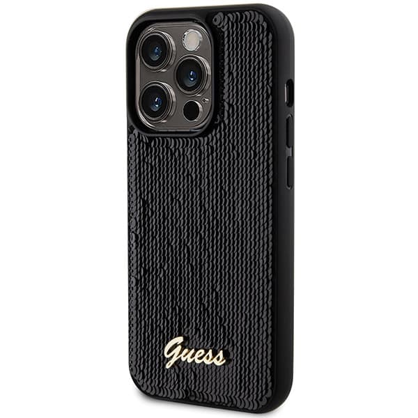 Guess Sequin Script -metallikuori iPhone 13 Prolle / 13:lle, musta