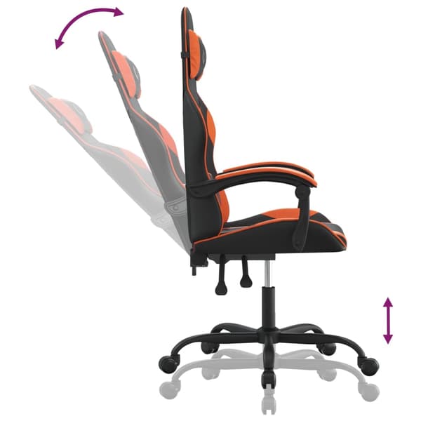 vidaXL drejelig gamingstol, sort og orange, kunstlæder