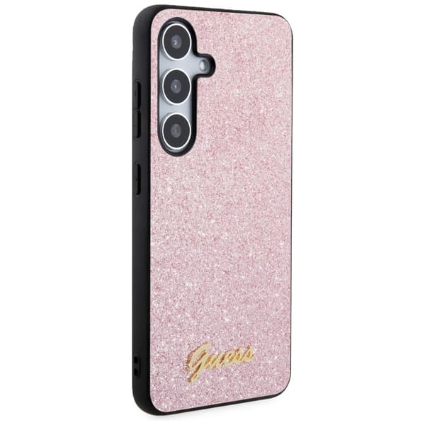 Guess Glitter Script-skal till Galaxy S24, rosa