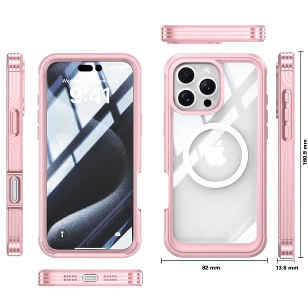 Stötsäkert skal med glas till iPhone 16 Pro Max, rosa