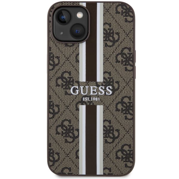 Guess 4G Printed Stripes MagSafe-etui til iPhone 14 Plus, brun/brun