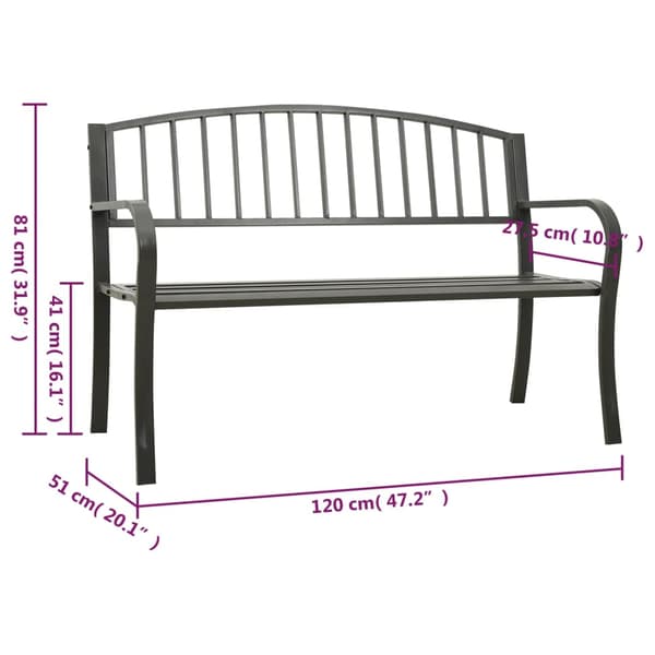 vidaXL Puutarhapenkki, harmaa, 120 cm, teräs