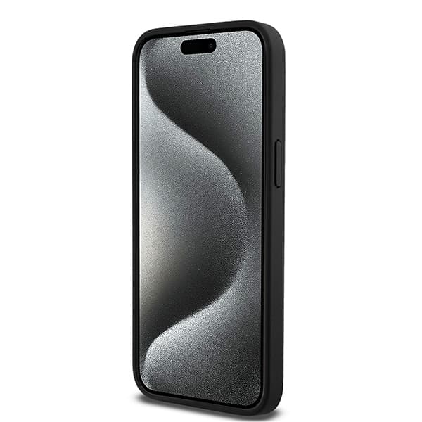 DKNY Lædermonogrammønster Metal Logo MagSafe-etui til iPhone 15 Pro Max, Sort