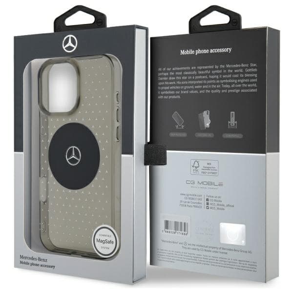 Mercedes MB-cover med stjernemønster til iPhone 16 Pro, sort
