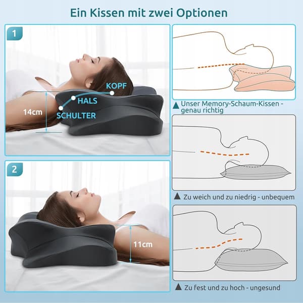 Donama Svart Memory Foam Kudde Ergonomisk 63cm 38cm
