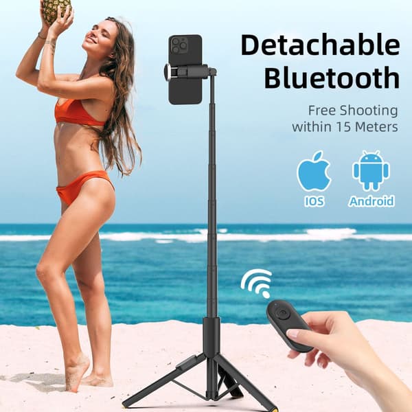 Hopfällbart selfie-stativ med Bluetooth-fjärrkontroll 146 cm