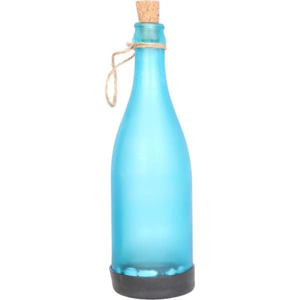 Blå dekorativ flaske med solcellelyskilde