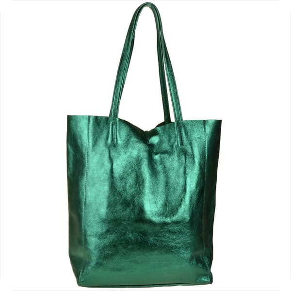 Lätt shoppingväska i läder, metallicgrön