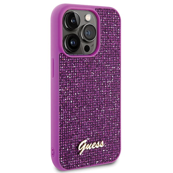 Guess Disco Metal Script-etui til iPhone 15 Pro, Fuchsia/Fuchsia